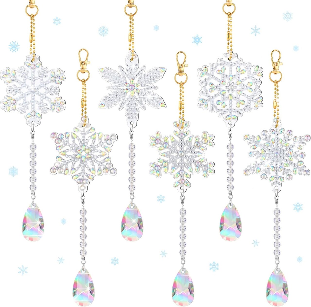 6 Pieces Snowflake Diamond Art Kits Double Sided Diamond Art Suncatchers Wind Chimes Hanging Accessories for DIY Crafts Home Windows Decoration